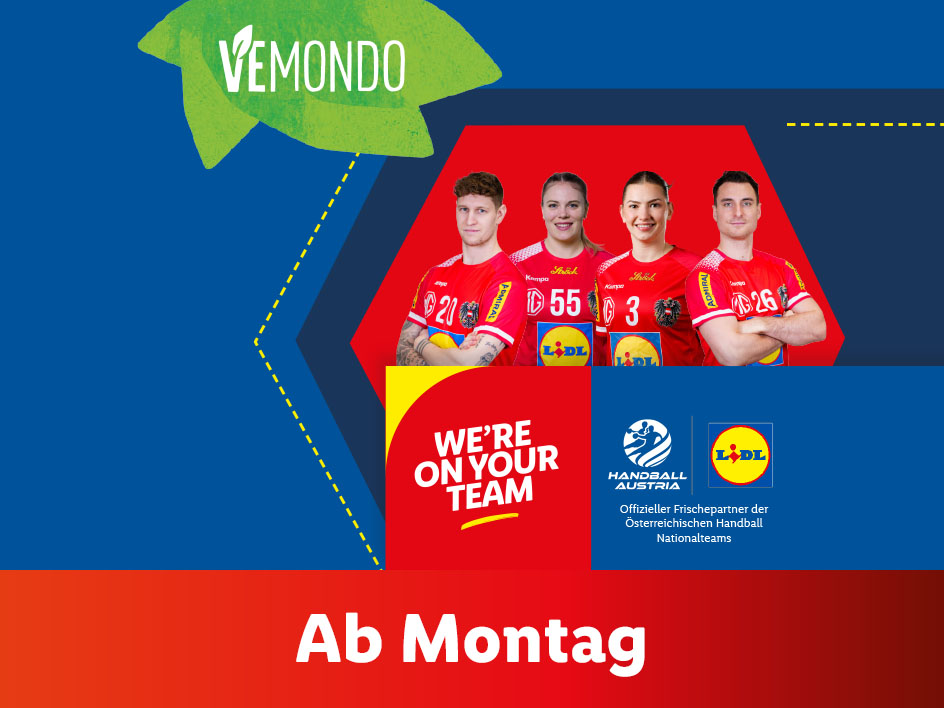 Vemondo und Lidl unterstützen die österreichischen Handball-Nationalteams ab Montag.