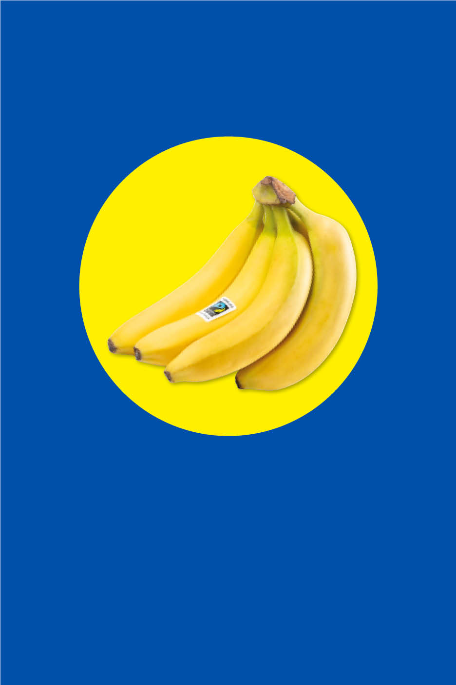 Eine Bananenstaude auf einem gelben Kreis vor blauem Hintergrund.