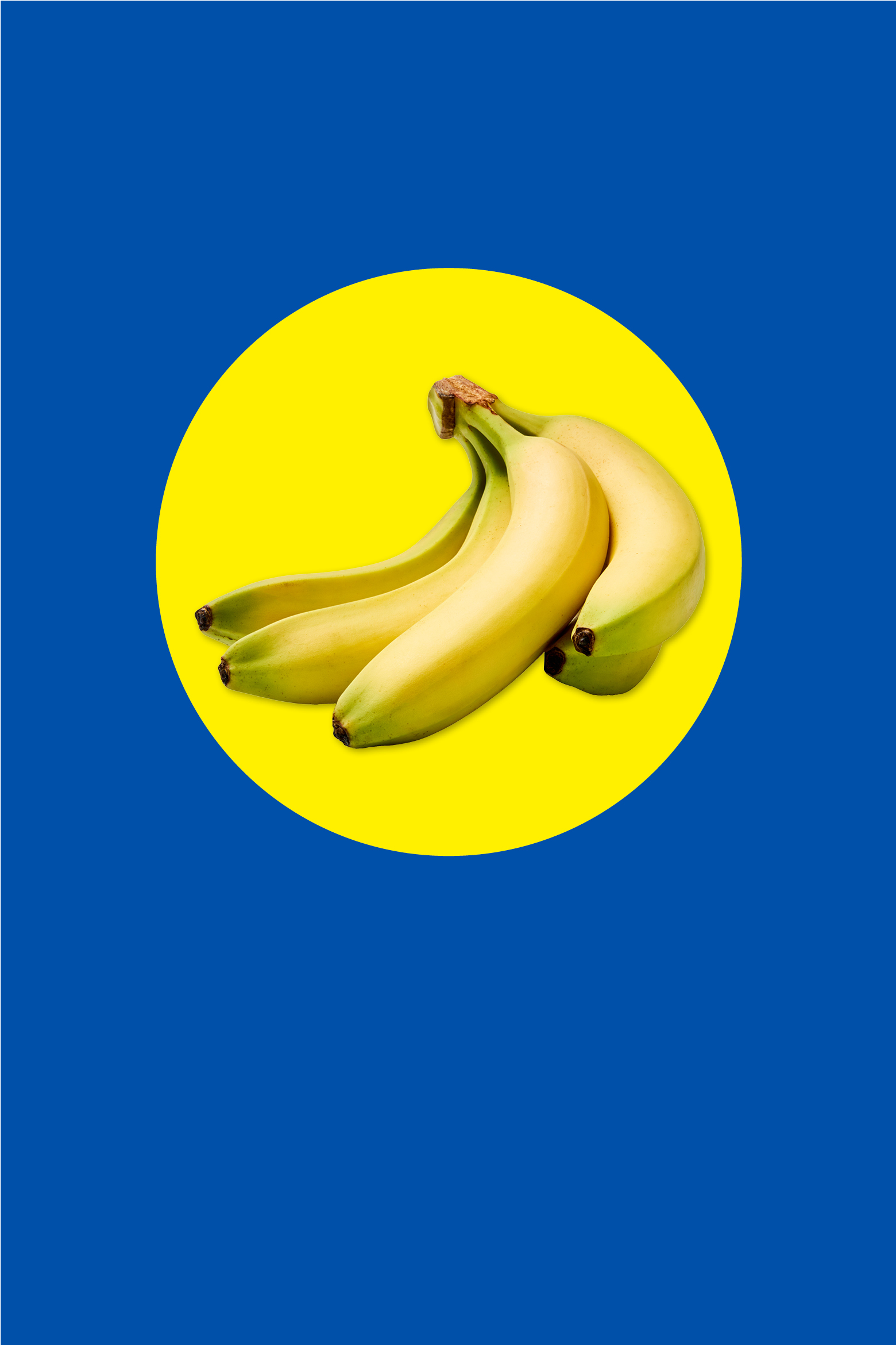 Ein Bund Bananen in einem gelben Kreis auf blauem Hintergrund.