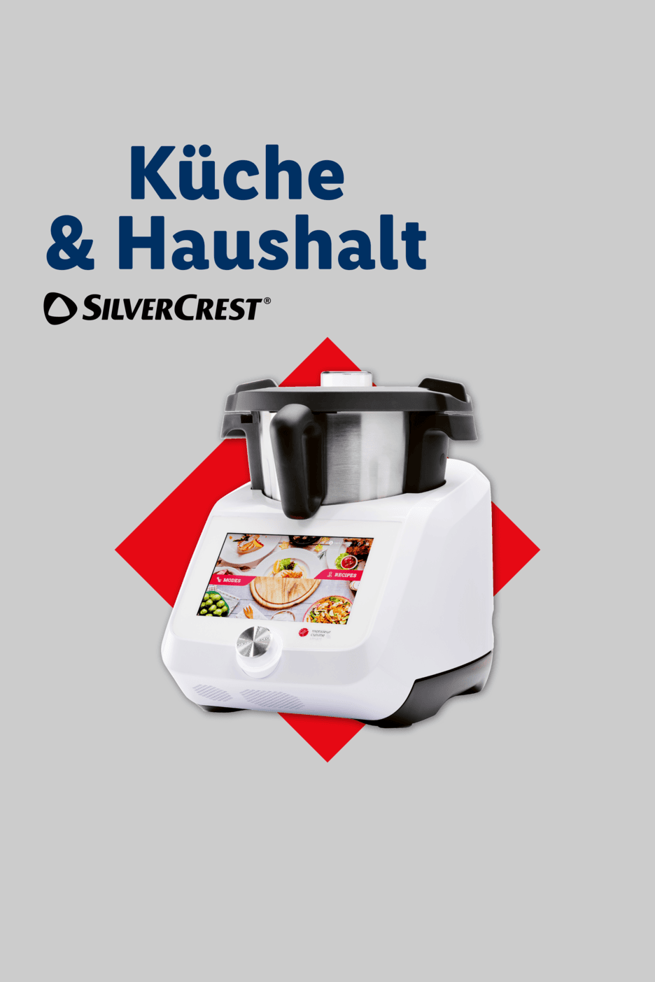 Küchen- und Haushaltsgeräte mit einem smarten Kochroboter im Vordergrund.