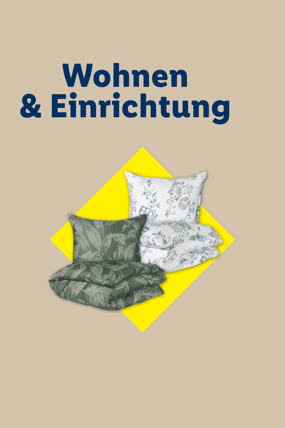 Bettwäsche-Sets in Grün und Weiß mit floralen Mustern, unter der Überschrift 'Wohnen & Einrichtung'.