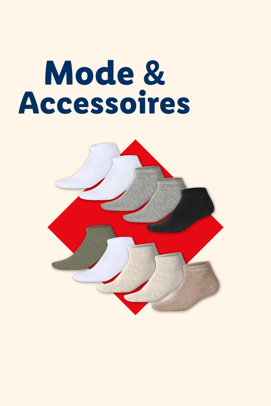 Mode & Accessoires: Eine Auswahl an Socken in verschiedenen Farben wie Weiß, Grau, Schwarz, Grün und Beige.
