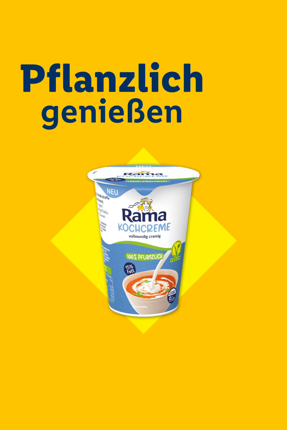 Pflanzliche Kochcreme mit 15% Fett, vollmundig cremig und vegan.