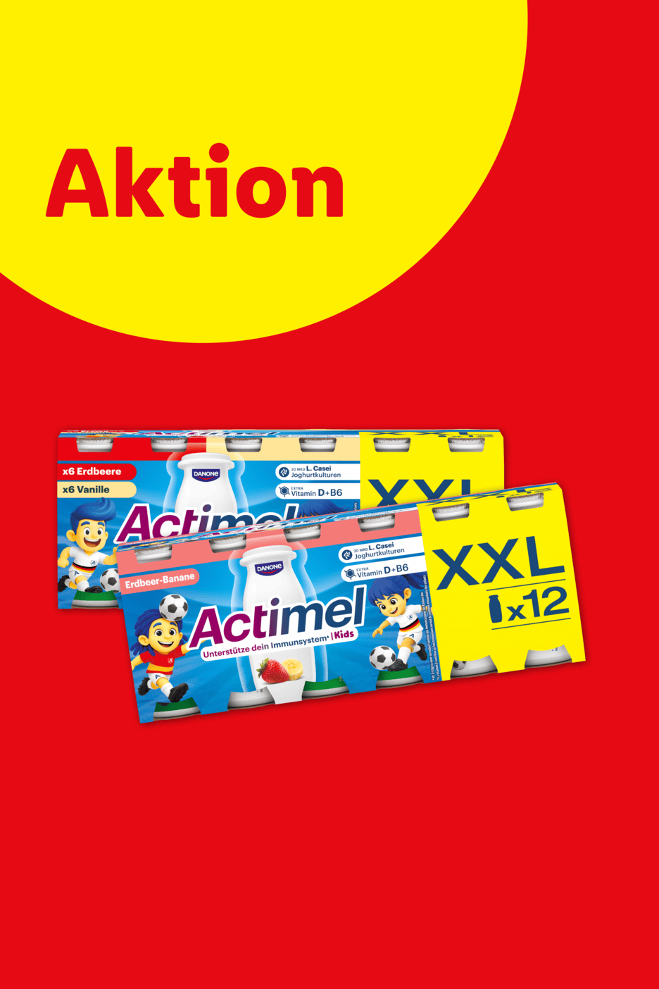 Aktion: Actimel Kids Erdbeer-Banane und Erdbeere-Vanille Multipacks.