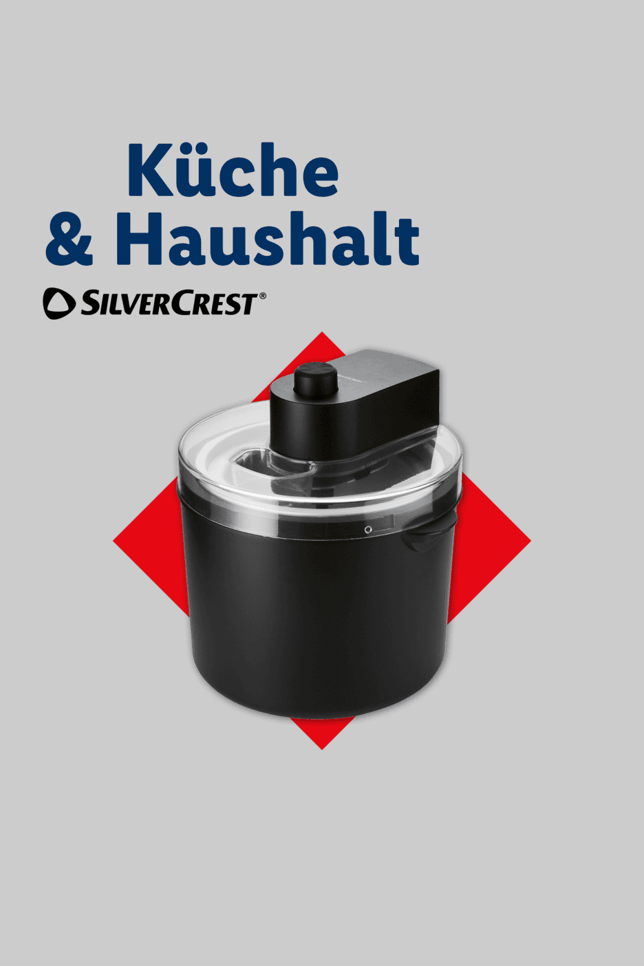 Küchen- und Haushaltsgeräte: Eine Eismaschine auf rotem Hintergrund.