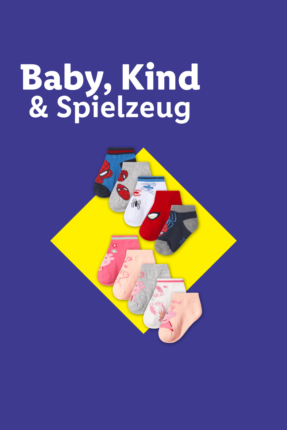 Baby, Kind & Spielzeug: Socken mit Spiderman- und Peppa Wutz-Motiven