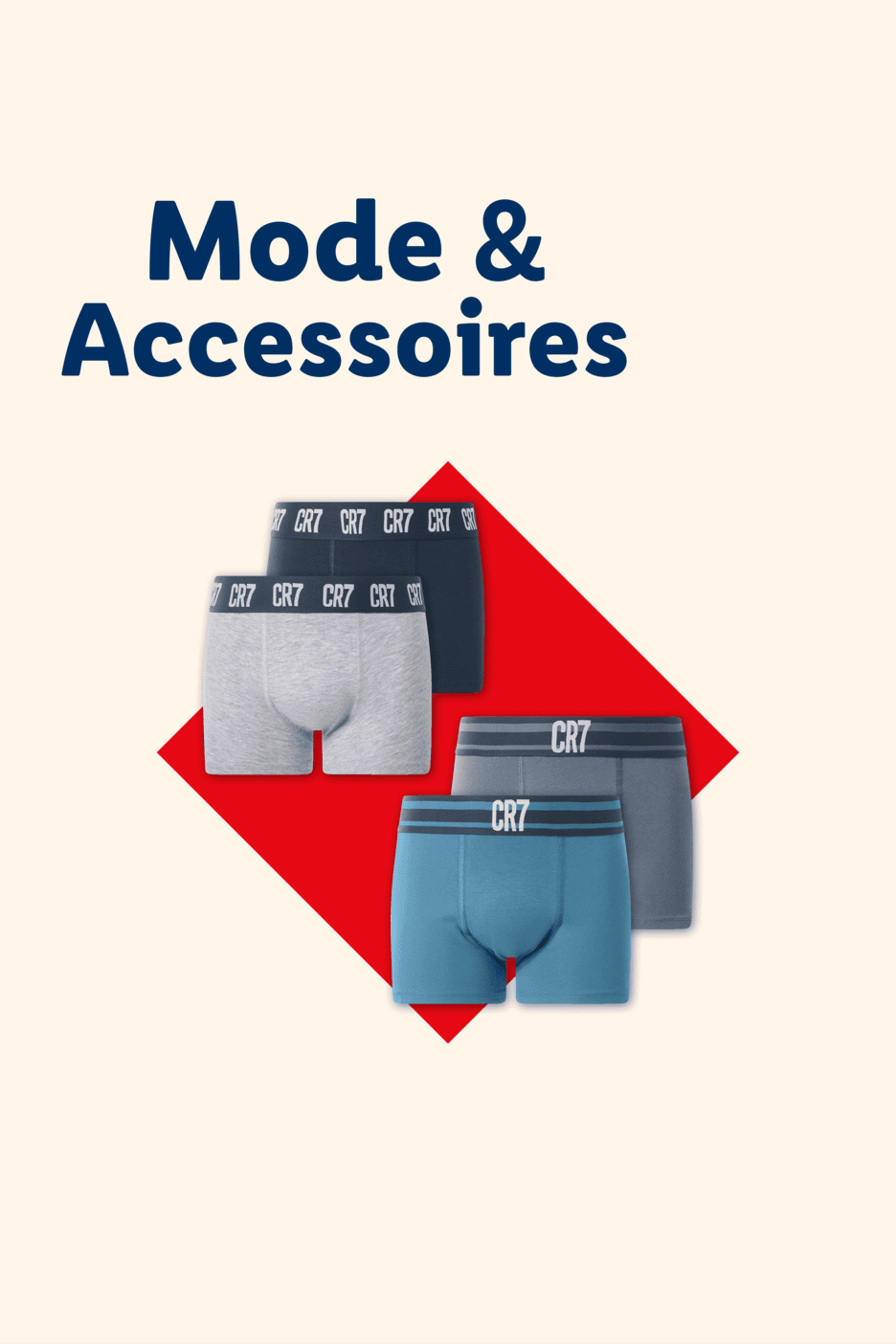 Mode & Accessoires: Mehrere Boxershorts in verschiedenen Farben auf rotem Hintergrund.