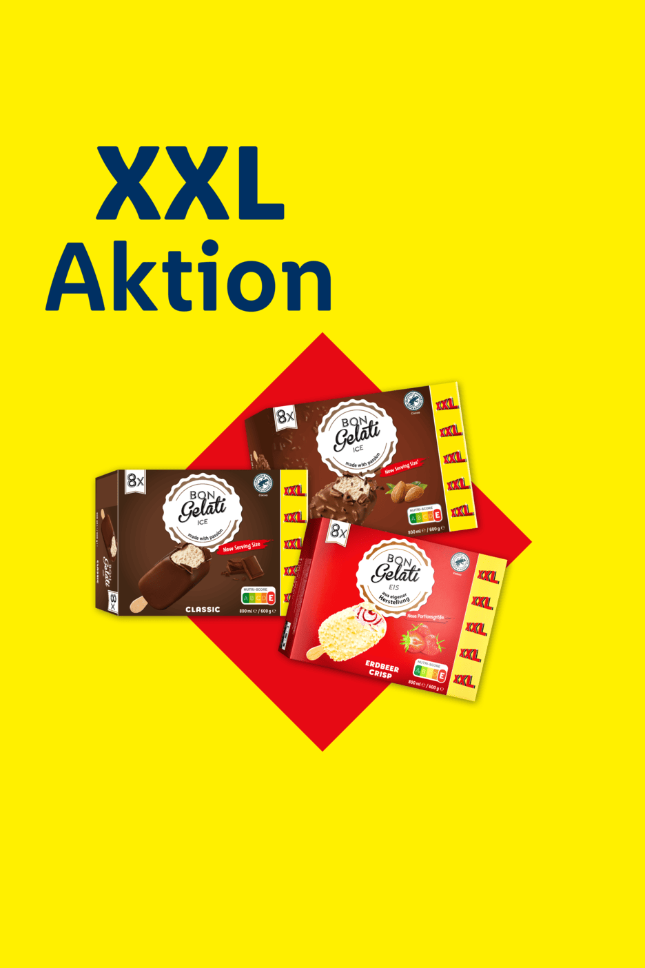 XXL Aktion für Eis am Stiel in den Sorten Classic, Mandel und Erdbeer Crisp.