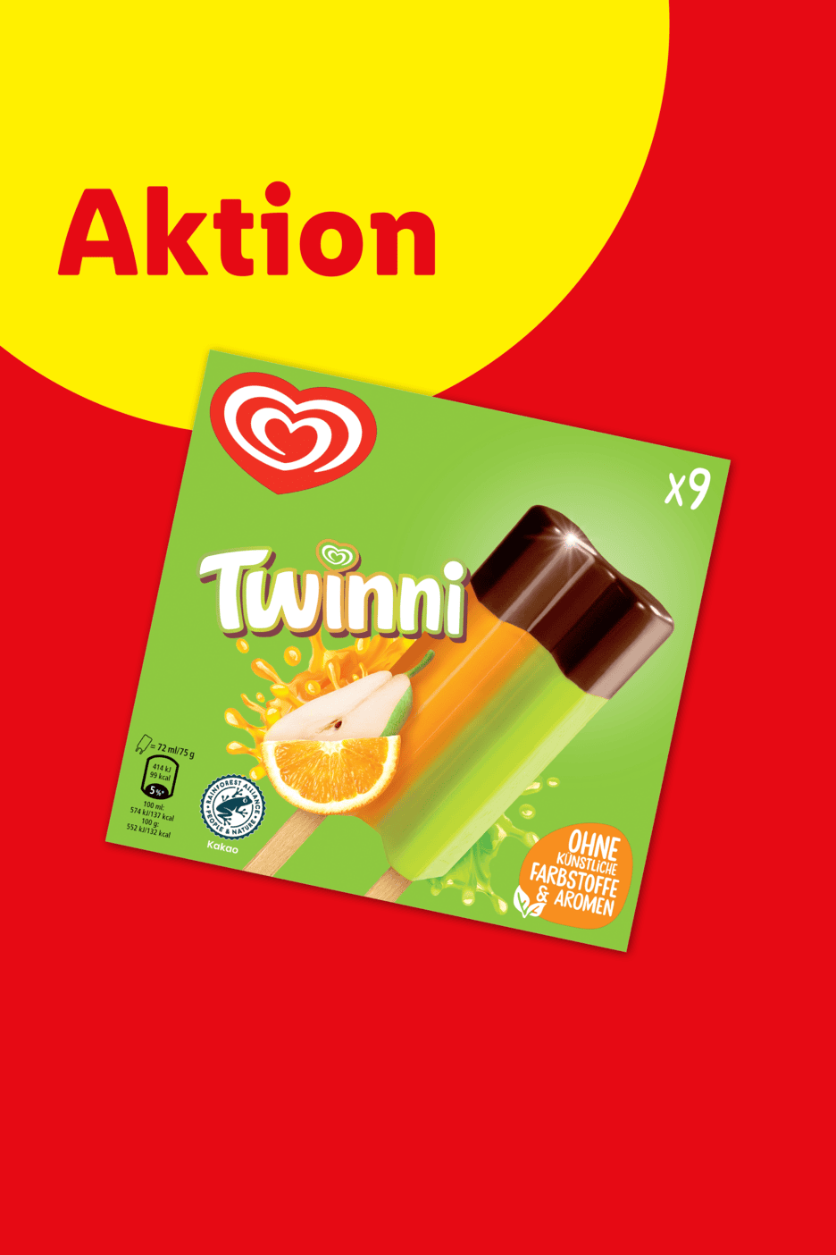 Aktionsangebot für eine Packung Eis am Stiel mit Fruchtgeschmack und Schokoladenüberzug.