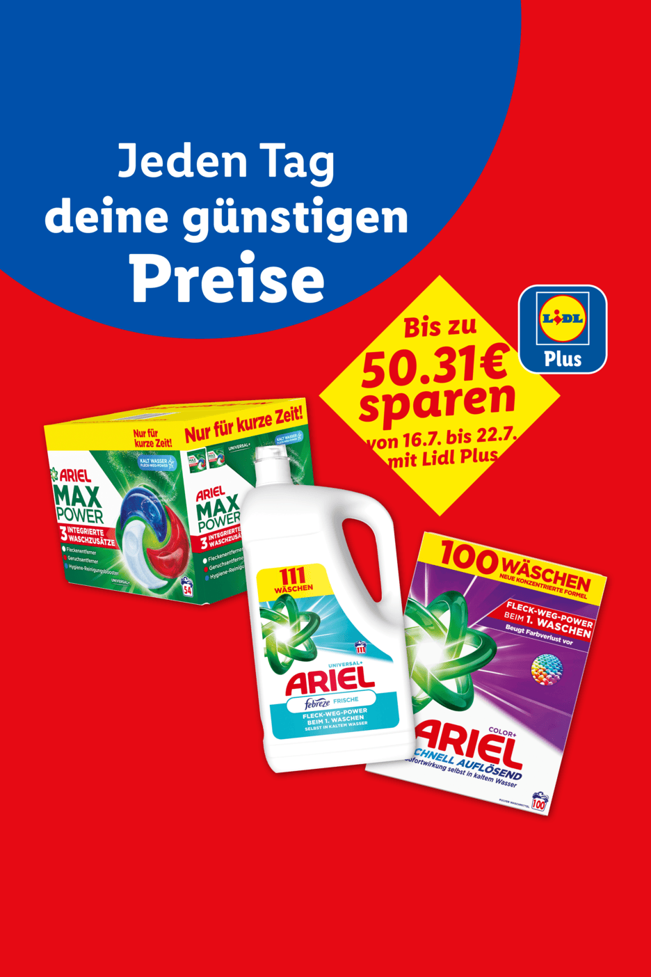 Waschmittel-Angebote mit bis zu 50,31€ Ersparnis bei Lidl Plus vom 16.7. bis 22.7.