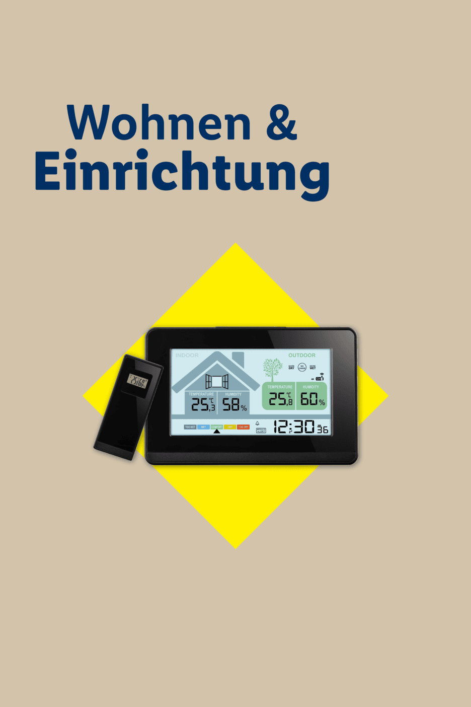 Wohnen & Einrichtung: Wetterstation mit Innen- und Außentemperaturanzeige.