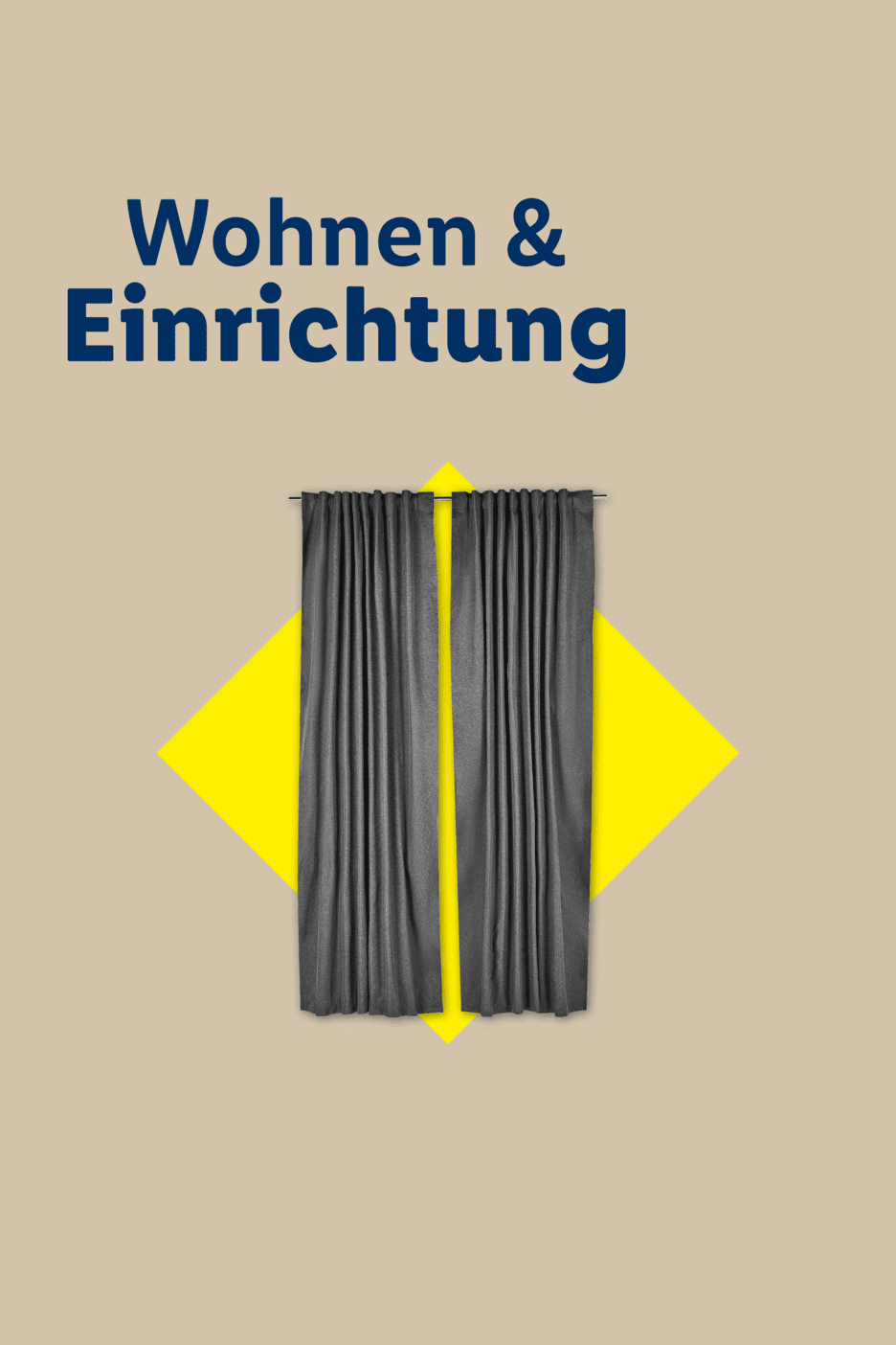 Wohnen & Einrichtung: Graue Vorhänge vor gelbem Hintergrund.
