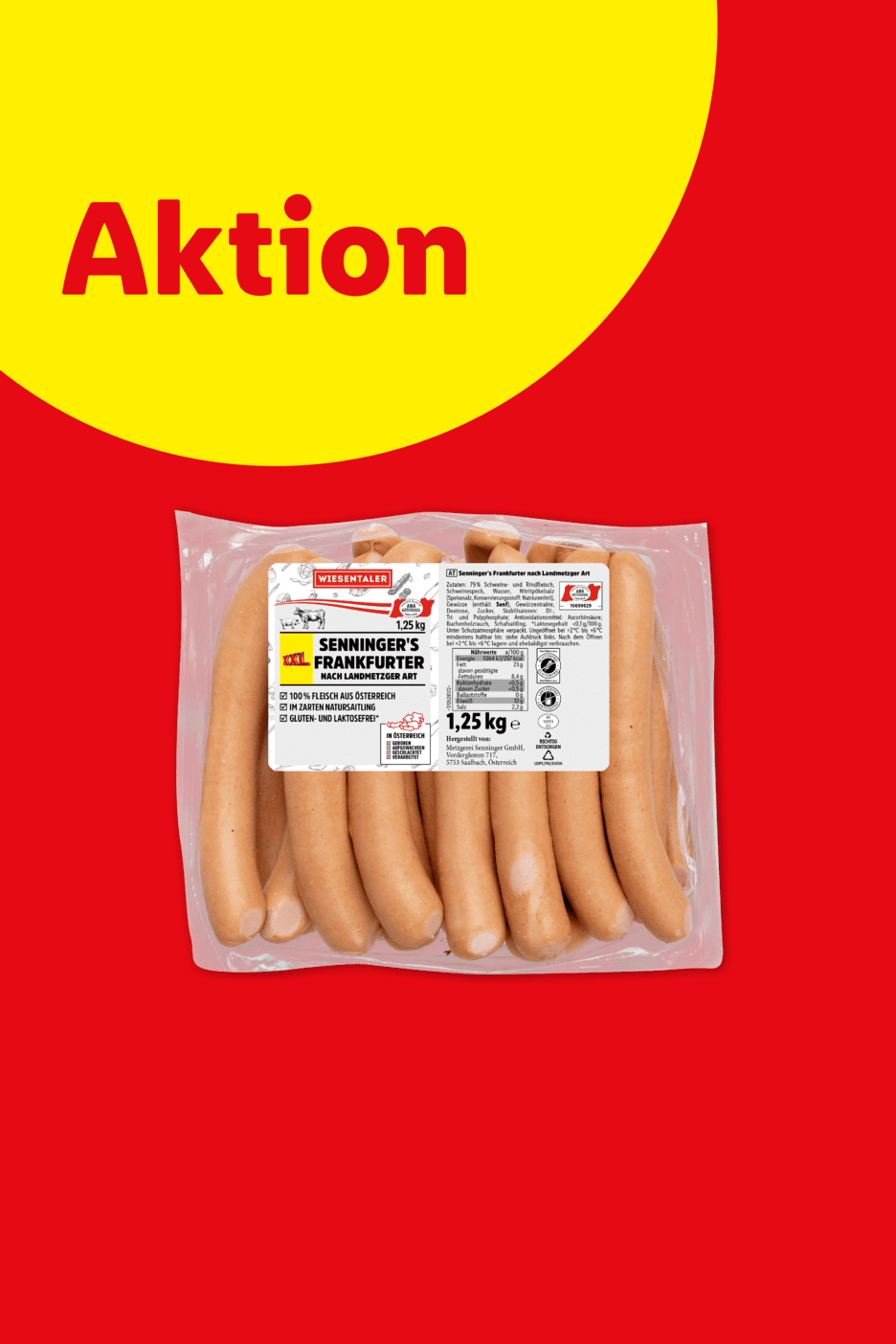 Aktionsangebot für Frankfurter Würstchen in einer Packung von 1,25 kg.