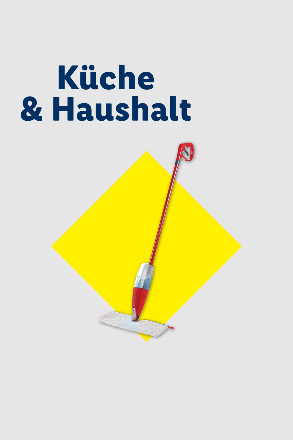 Küchen- und Haushaltsartikel: Roter Sprühwischer auf gelbem Hintergrund.