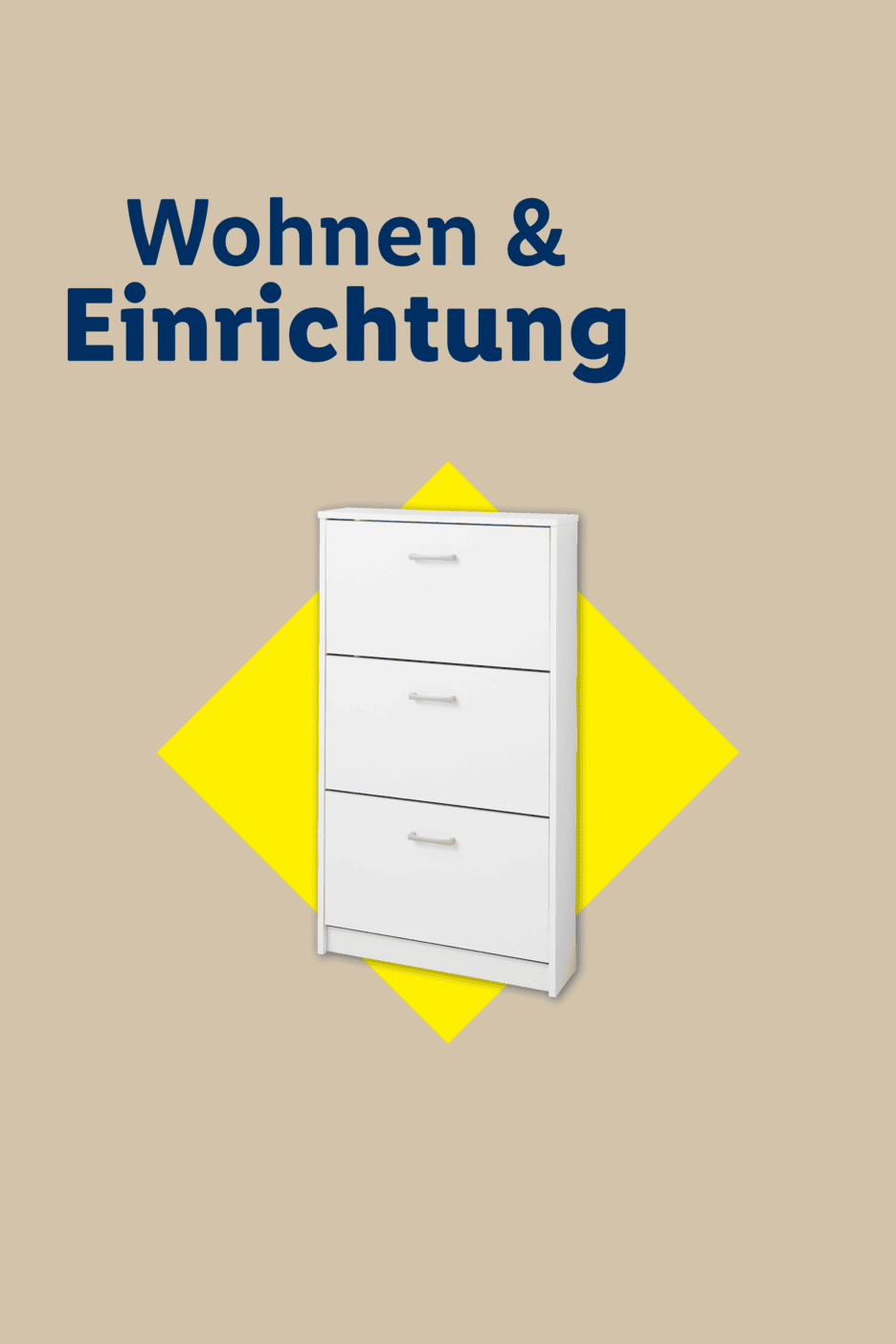 Wohnen & Einrichtung: Weißer Schuhschrank mit drei Fächern auf gelbem Hintergrund.
