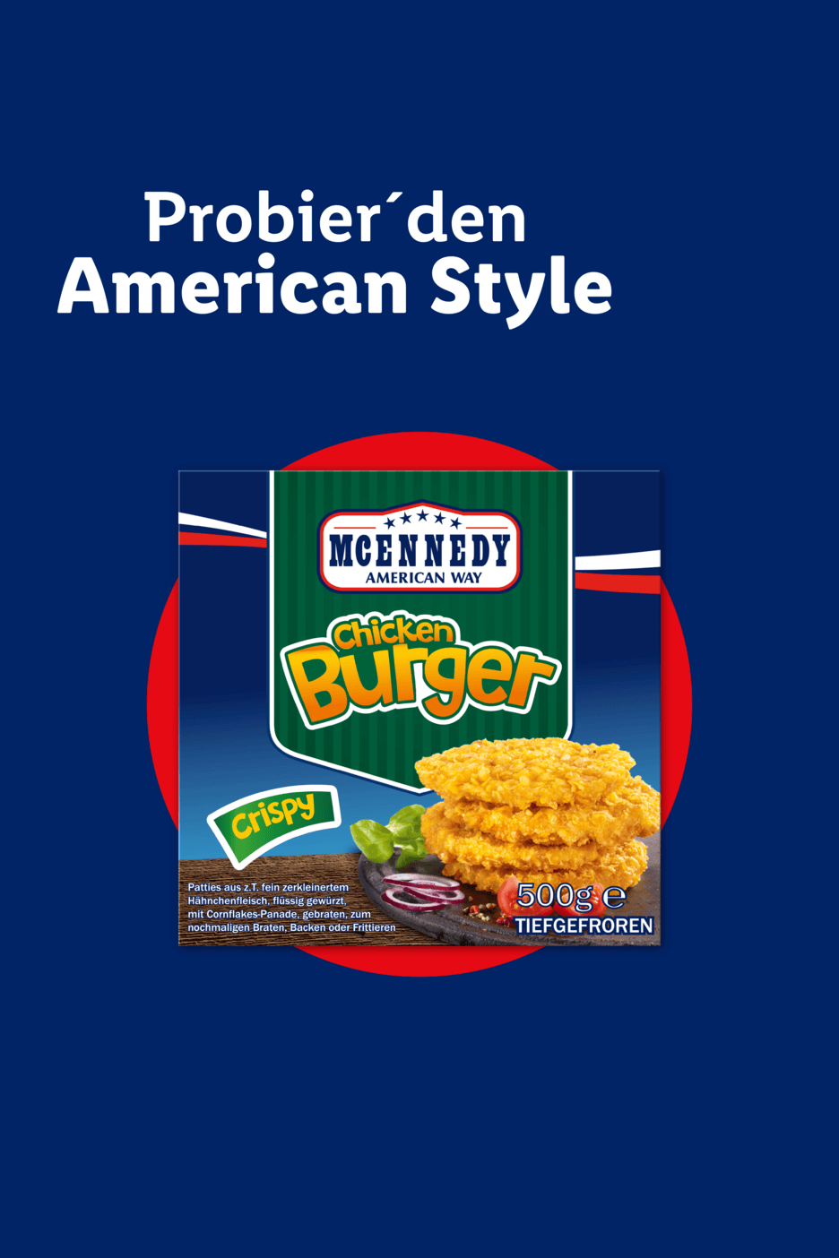 Tiefgekühlte, knusprige Hähnchen-Burger-Patties im American Style.