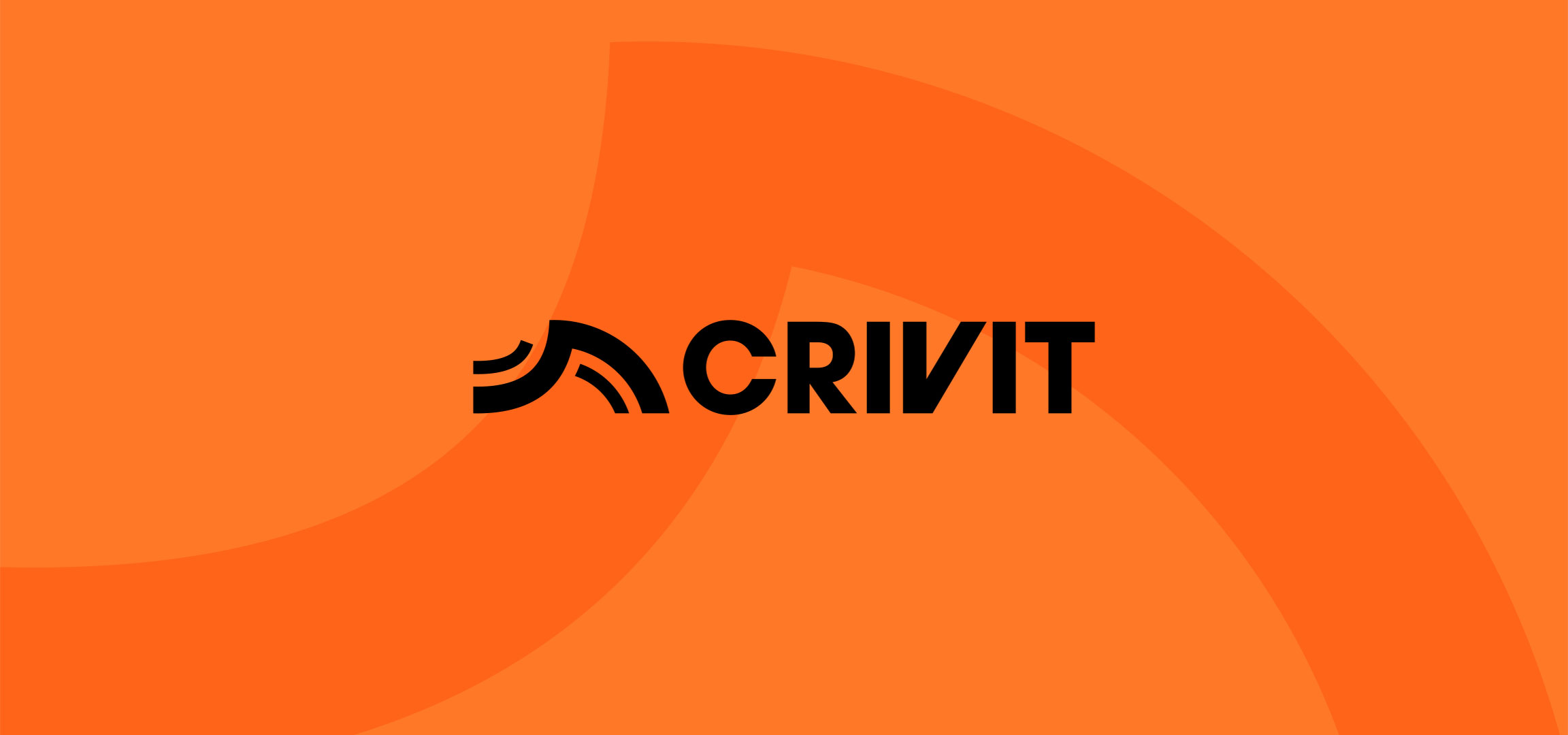 Ein orangefarbener Hintergrund mit dem schwarzen Crivit-Logo und einem abstrakten Symbol.